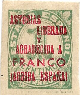 Numeral 1 with Asturias overprint (Typographed)