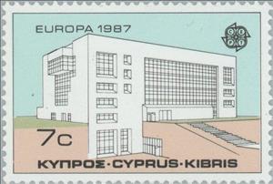Stamp, EUROPA/CEPT 1987 - Central Bank of Cyprus Building, Cyprus,  , Postal Services, Postal Unions, Offices, European Union, C.E.P.T., Europe, Architecture, Banks