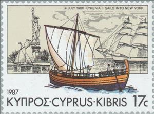 Stamp, Kyrenia II sails into New York Harbour, Cyprus,  , Ships, Vehicles, Sailing Ships