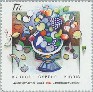 Stamp, Christmas customs on Epiphany Day, Cyprus,  , Christmas, Fruits