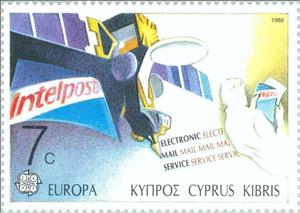 Stamp, EUROPA/CEPT 1988 - Electronic Mail Service, Cyprus,  , Postal Services, Postal Unions, Communication, European Union, C.E.P.T., Telecommunication, Europe, Satellites