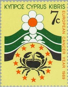 Stamp, European Cancer Year, Cyprus,  , Special Occasions, Flowers, Crustaceans, Animals (Fauna), Cancer (Disease)
