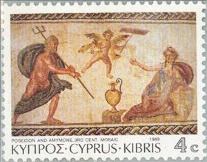 Stamp, Paphos Mosaics - Poseidon and Anymone (3rd cent. AD), Cyprus,  , Glass and Earthenware, Archaeology, Mosaic