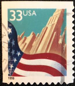 Stamp, Flag over City, United States of America,  , Buildings, Flags, Townscapes / City Views