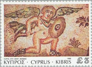 Stamp, Paphos Mosaics - Cupid, 5th cent. A.D., Cyprus,  , Angels, Archaeology, Mosaic