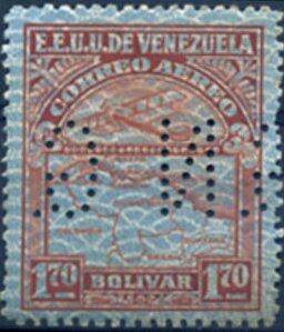 Stamp, Map of Venezuela, Second Series, Venezuela,  , Aircraft, Airlines, Aviation, Maps