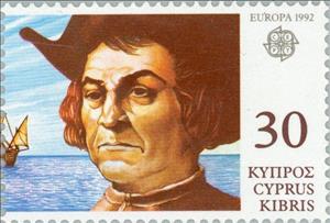 Stamp, EUROPA/CEPT 1992 - Portrait of Christopher Columbus, Cyprus,  , Famous People, Postal Services, Postal Unions, European Union, C.E.P.T., Europe, Explorers