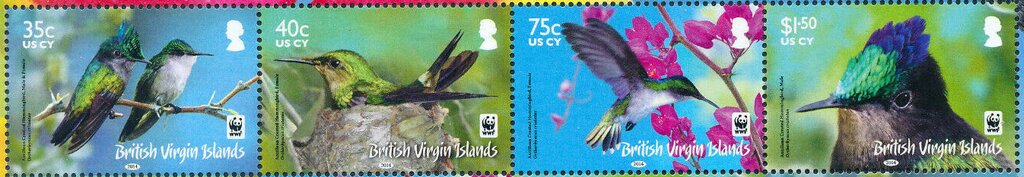 Se-tenant, Antillean Crested Hummingbird (Orthorhyncus cristatus), British Virgin Islands,  , Animals (Fauna), Birds, Hummingbirds, WWF