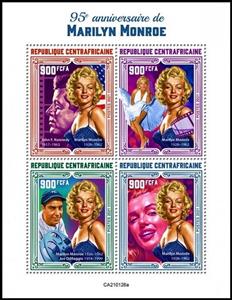 Mini Sheet, 95th Anniversary of the Birth of Marilyn Monroe, Central African Republic,  , Actors, Famous People