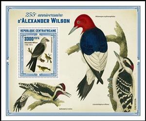 Souvenir Sheet, Alexander Wilson (1766-1813), Central African Republic,  , Birds, Explorers, Famous People