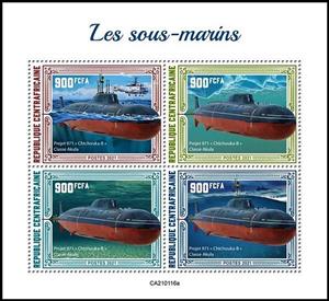 Mini Sheet, Projekt 971 "Chtchouka-B" Classe Akula, Central African Republic,  , Navies, Submarines