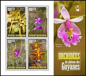 Mini Sheet, Various Orchids, Central African Republic,  , Orchids, Plants (Flora)
