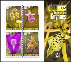 Souvenir Sheet, Various Orchids, Central African Republic,  , Orchids, Plants (Flora)