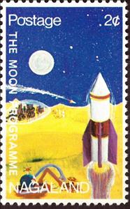 Stamp, 1st Anniversary Of The Death Of Charles De Gaule, Cinderellas,  , Commemoration, Moon, Moon Landing, Outer Space, Rockets, Space Traveling, Spacecrafts, Transport