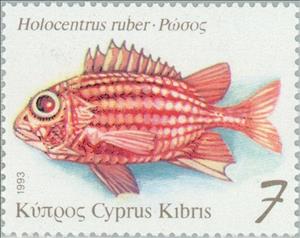 Stamp, Red Soldier (Holocentrus ruber), Cyprus,  , Animals (Fauna), Fishes