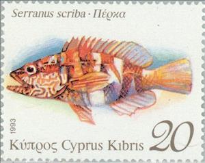 Stamp, Painted Comber (Serranus scriba), Cyprus,  , Animals (Fauna), Fishes