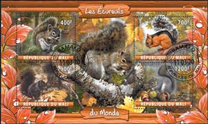 Mini Sheet, Les Ecurevils du Monde, Cinderellas,  , Animals (Fauna), Mammals, Squirrels