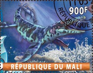 Stamp, Liopleurodon, Cinderellas,  , Dinosaurs, Prehistorical Animals