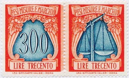 Se-tenant, Pesi, misure e marchio: digit and scales, with wording, Italy,  , Numbers, Scales (balance)
