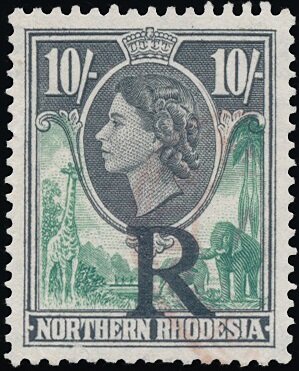 Stamp, Queen Elizabeth II and animals, Northern Rhodesia,  , Animals (Fauna), Elephants, Famous People, Giraffes, Heads of State, Mammals, Queens, Royalty