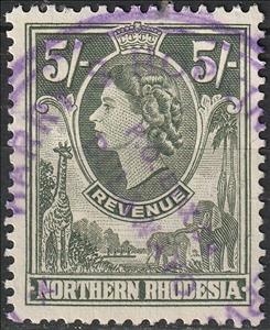 Stamp, Queen Elizabeth II and animals, Northern Rhodesia,  , Animals (Fauna), Elephants, Famous People, Giraffes, Heads of State, Mammals, Queens, Royalty
