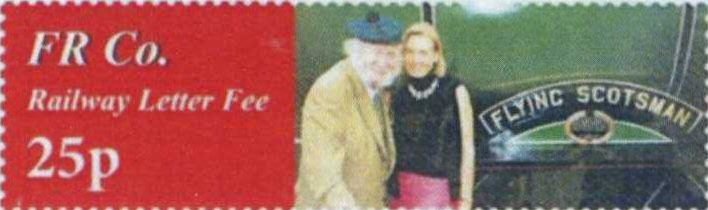 Stamp, Alan Pegler and daughter with Flying Scotsman Nameplate, Personalized and Private Mail Stamps,  , Famous People, Locomotives, Men, Women