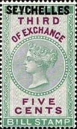 Stamp, Queen Victoria - Third of Exchange, Seychelles,  , Crowns and Coronets, Famous People, Heads of State, Queens, Royalty, Women