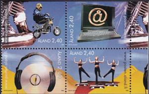 Se-tenant, Youth activities - block of 4, Åland Islands,  , Computers, Internet, Motorcycles