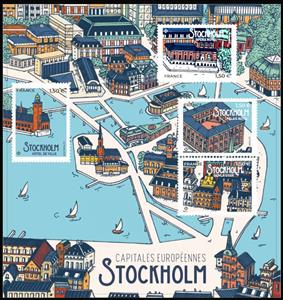 Souvenir Sheet, European Capitals : Stockholm, France,  , City Halls, Opera Houses, Palaces, Townscapes / City Views