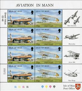 Mini Sheet, Boeing 757 200 and Farman Biplane, Isle of Man,  , Aircraft, Aviation, Vehicles
