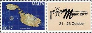 Stamp with Attached Label, Maltex 2011, Personalized and Private Mail Stamps,  , Maps, Philatelic Exhibitions