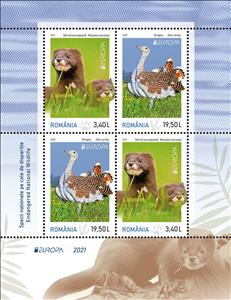Souvenir Sheet, Europa (C.E.P.T.) 2021 - Endangered Species (MS Format 1), Romania,  , Animals (Fauna), Birds, C.E.P.T. / Europe, Mammals