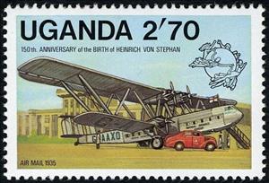 Stamp, Mail aircraft (1935), Uganda,  , Postal Services, Postal Unions, UPU, Aviation, Aircrafts