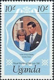 Stamp, Diana Spencer & prince Charles, Uganda,  , Royalty, Princes, Weddings
