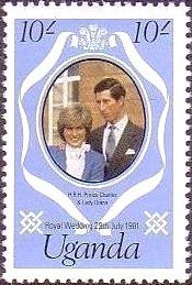 Stamp, Diana Spencer & prince Charles, Uganda,  , Royalty, Princes, Weddings