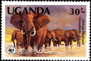 Stamp, African Elephant (Loxodonta africana), Uganda,  , WWF, Elephants, Animals (Fauna)