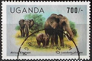 Stamp, African Elephant (Loxodonta africana), Uganda,  , Elephants