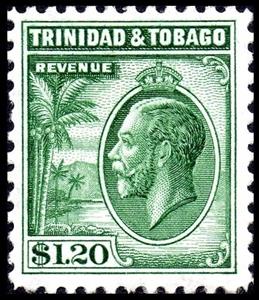 Stamp, King George V, Trinidad and Tobago,  , Crowns and Coronets, Famous People, Heads of State, Kings, Men, Palm-trees, Royalty, Trees