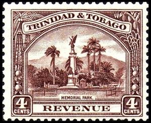 Stamp, Memorial Park, Trinidad and Tobago,  , Palm-trees, Parks, Statues, Trees
