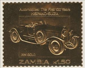 Stamp, Hispano-Suiza, Zambia,  , Cars