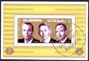 Souvenir Sheet, Shepard, Roosa, Mitchell, Ajman,  , Famous People, Space Traveling
