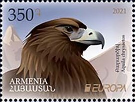 Stamp, Europa (C.E.P.T.) 2021 - Golden Eagle (Aquila chrysaetos), Armenia,  , Animals (Fauna), Birds, Birds of Prey, C.E.P.T. / Europe, Eagles