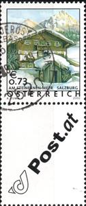 Stamp with Attached Label, Alpine chalet, Salzburg, Austria,  , Farmhouses, Tourism