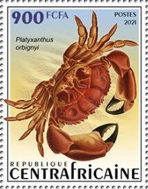 Stamp, Platyxanthus orbignyi, Central African Republic,  , Animals (Fauna), Crustaceans, Sea Life