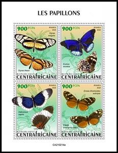 Mini Sheet, Various Butterflies, Central African Republic,  , Butterflies, Insects