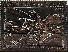 Stamp, Napoleon at the Great St. Bernard by Jasques Louis Daviv, Chad,  , Anniversaries and Jubilees, Emperors, Horses