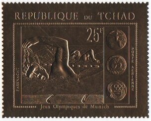 Stamp, Swimming and medals, Chad,  , Medals and Marks of Honour, Olympic Games, Swimming