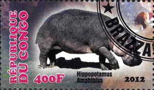 Stamp, Hippopotamus Amphibius, Cinderellas,  , Animals (Fauna), Hippopotamuses, Mammals