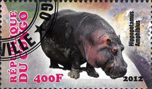Stamp, Hippopotamus Amphibius, Cinderellas,  , Animals (Fauna), Hippopotamuses, Mammals