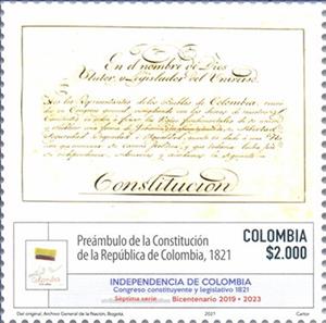 Stamp, Preamble to 1821 Constitution, Colombia,  , Anniversaries and Jubilees, Documents